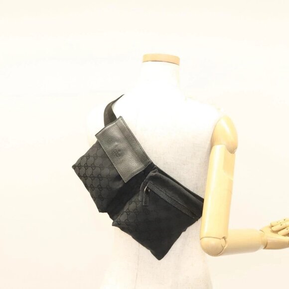 GUCCI GG Canvas Waist bag Black Silver 28566 Auth - Picture 1 of 15